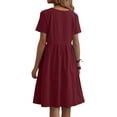 thumbnail image 4 of JBXKXYW Dresses for Women Womens Midi Plu Size Dresses Casual Cotton Linen Dress Crewneck Short Sleeve Cute A Line Tunic Dress With Pockets Dress Sundress Summer Dresses (Red,S), 4 of 6