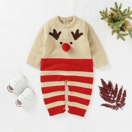 

TOWED22 Christmas Outfits For Girls Baby Girl Boy Christmas Outfits Long Sleeve Turkey Romper Bodysuit Oversized Pullover Sweatshirt Fall Clothes Beige