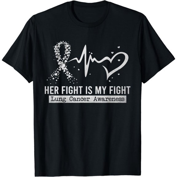 Her Fight Is My Fight Heart Ribbon Lung Cancer Awareness Cotton T-Shirt