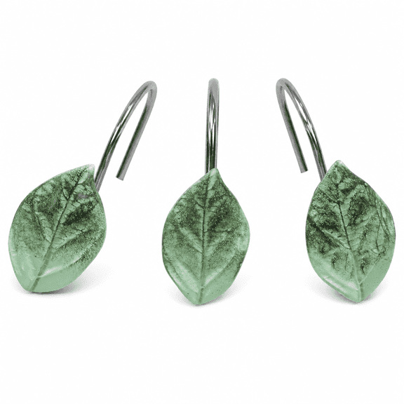 Decorative Leaf Shower Curtain Hooks, Metal Rings, 12 Pack
