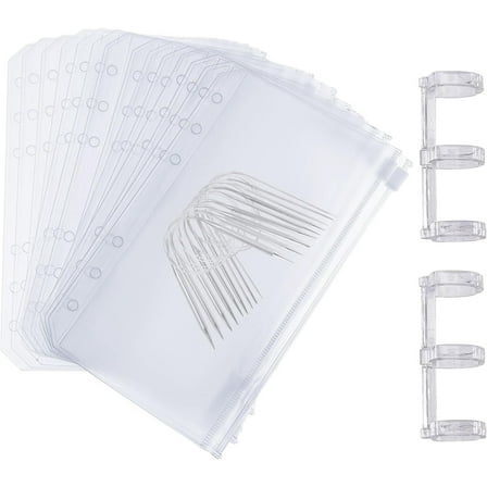 20 Pcs A6 Binder Pockets with Zipper 6 Ring Binder Pouch Clear PVC Binder Pouch Cash Money Organizer DIY