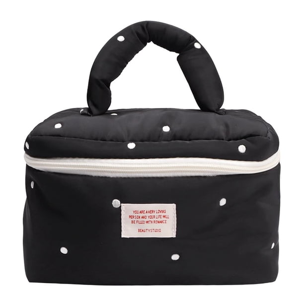 Bolsa de maquillaje acolchada con cremallera para artículos de tocador de moda de algodón para mujeres y niñas