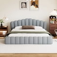 thumbnail image 4 of Llinc Store Velvet Upholstered Queen Bed Floor Bed Frame Shell-Shaped Headboard for Bedroom,No Box Spring Needed, 4 of 9