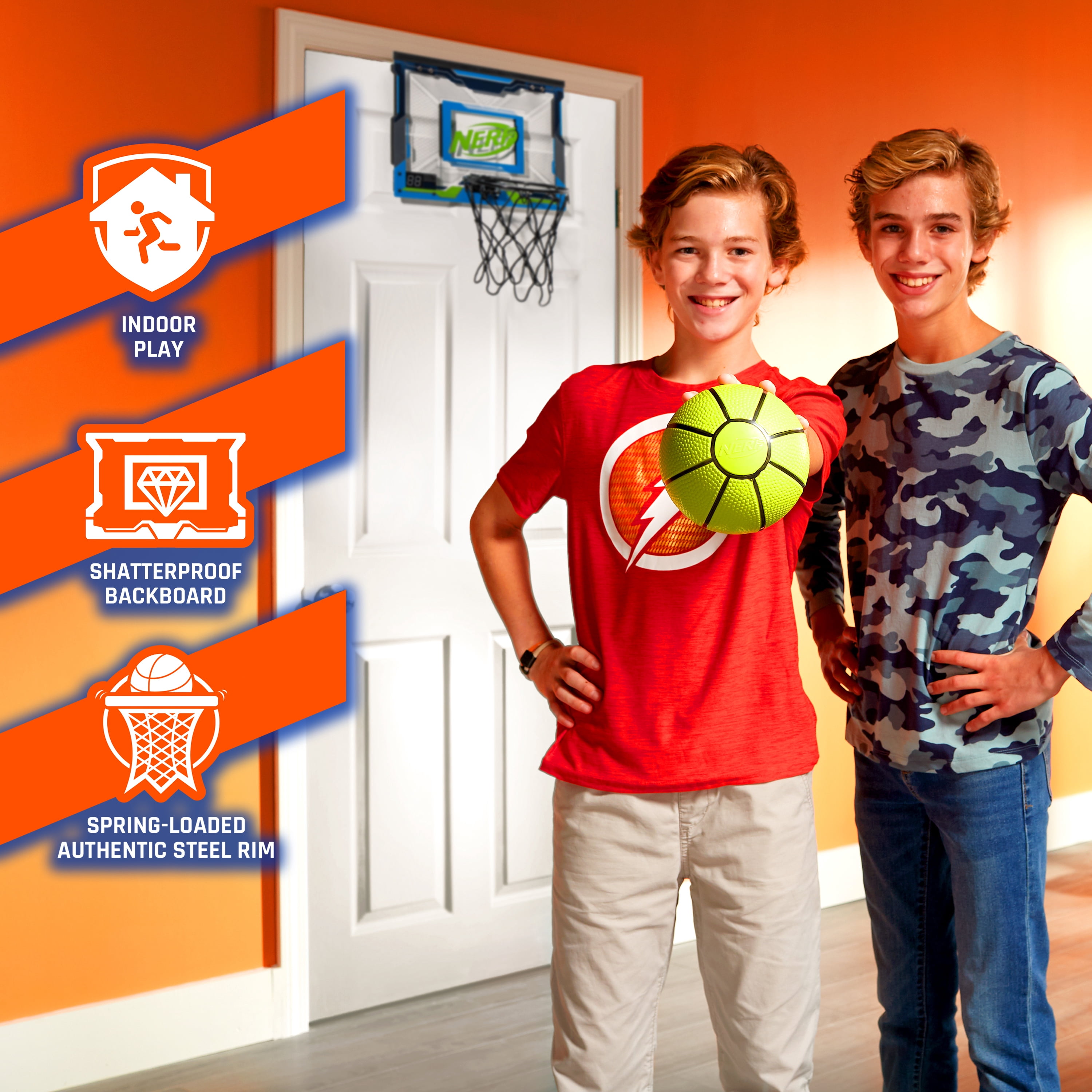 NERF LED Over the Door Mini Basketball Hoop - Pro Hoop Light Up Indoor Kids Basketball Hoop - Electronic Slam Dunk Mini Hoop Set with Mini Basketball - Door + Bedroom Indoor Hoop for Kids