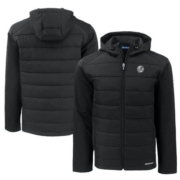 Men's Cutter & Buck Black New York Yankees Big & Tall Evoke Hybrid Eco Softshell Recycled Full-Zip Hooded PrimaLoft