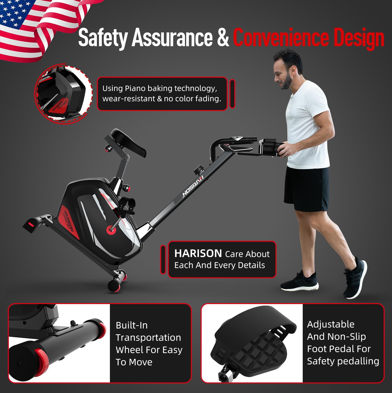 HARISON Exercise Bikes for Home with LCD Monitor, Upright Exercise Bikes 350lbs Capacity
