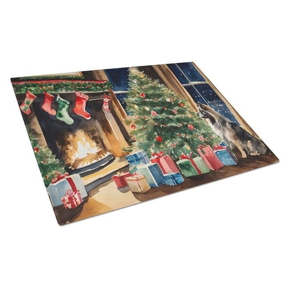 0.2 x 15 x 12 in. Keeshond Cozy Christmas Glass Cutting Board, Large