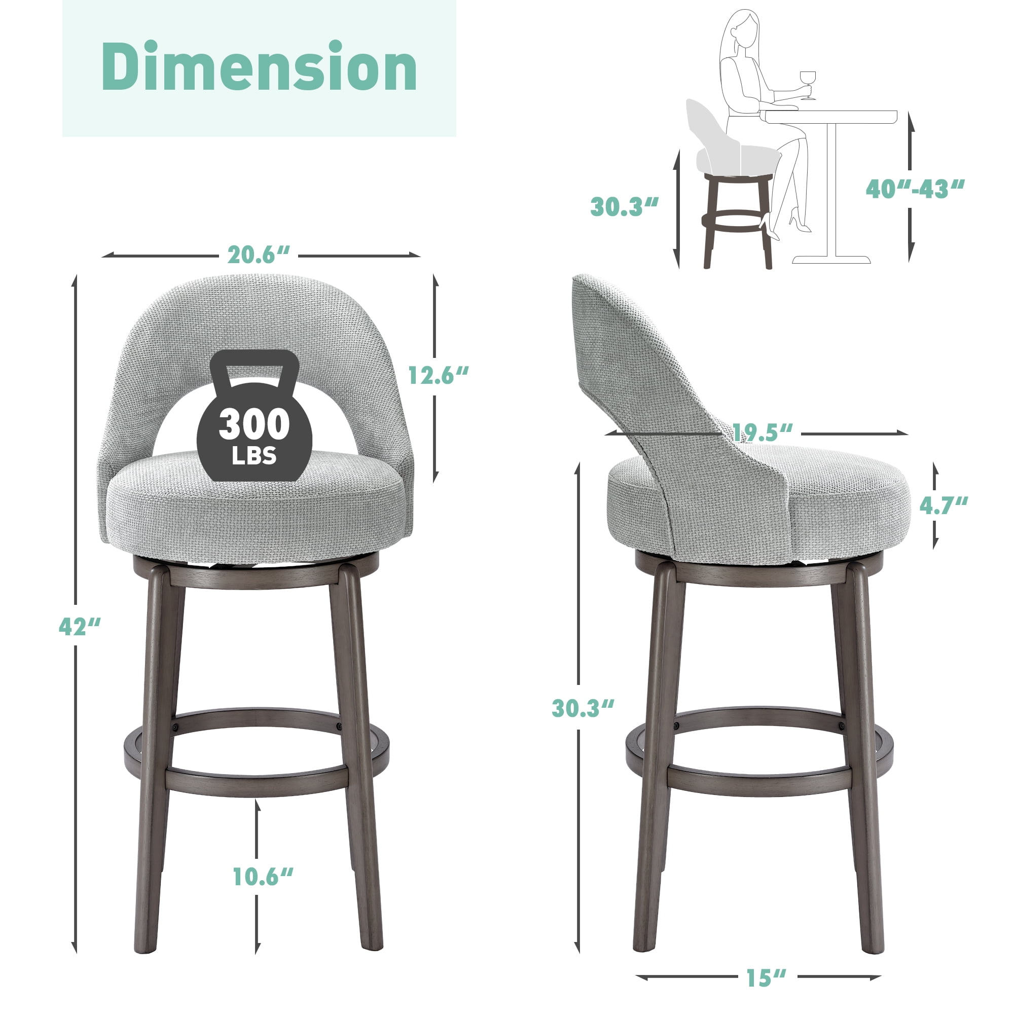 TrumanPick 30" Swivel Bar Stool??Set of 4 Upholstered Counter-Height Barstools U Shape Pub Chair Stools for Kitchen Island room