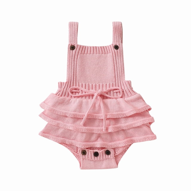 Barboteuse en Tricot pour Bébé Fille Couleur Unie avec Cordon de Serrage Sans Manches Robe à Bretelles 0-24M