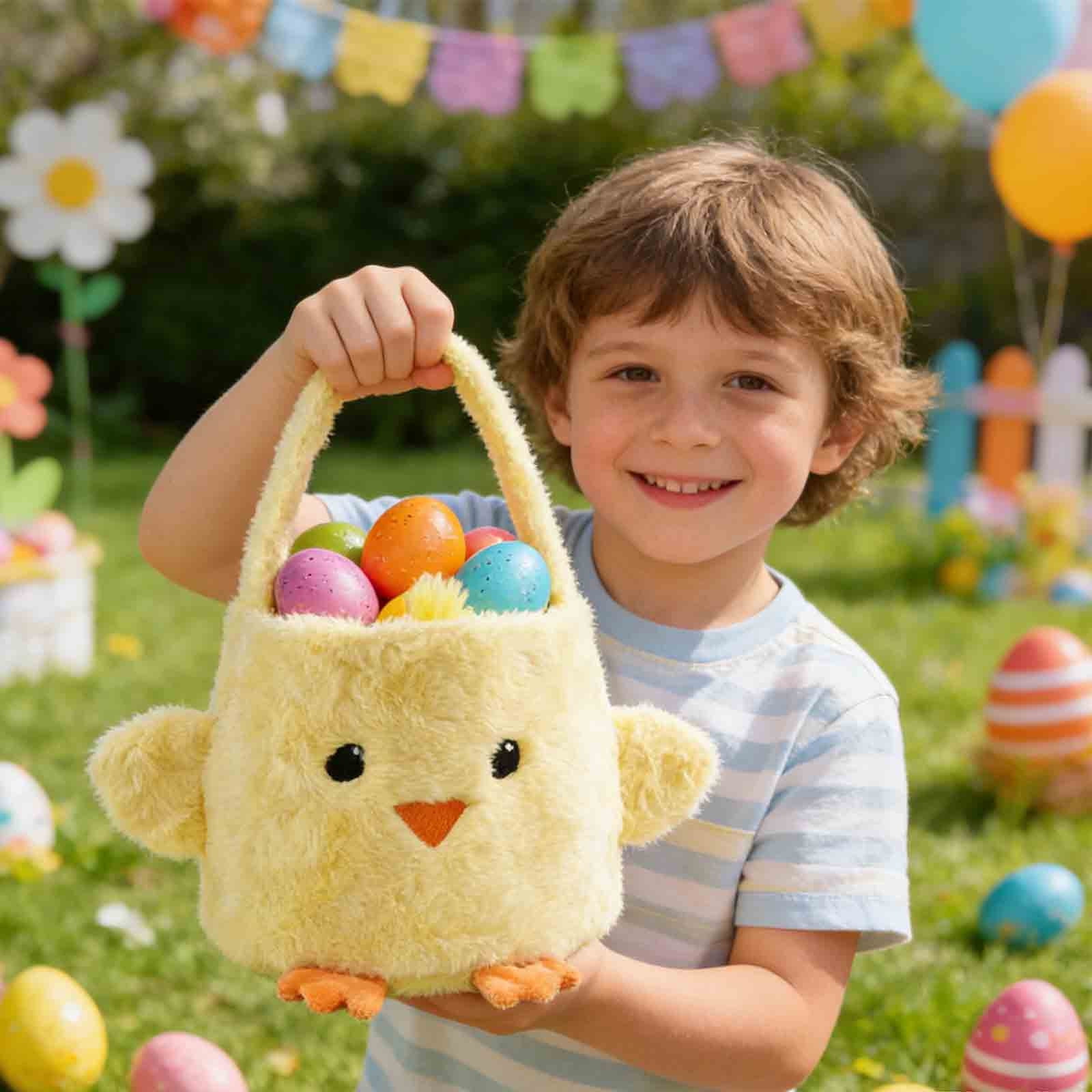 REZUOFI 3 Pcs Easter Basket Bag with Handles for Egg Storage and Home Decor, Cute Chick Pattern Reusable Tote for Spring Party Supplies and Holiday Gifts
