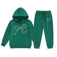 thumbnail image 3 of Kids Sweatsuit Set for Girls 2 Piece Long Sleeve Dark Green Tracksuit Hoodie and Sweatpants Fall Winter Clothes 6-7 Years Girls Outfits, 3 of 3