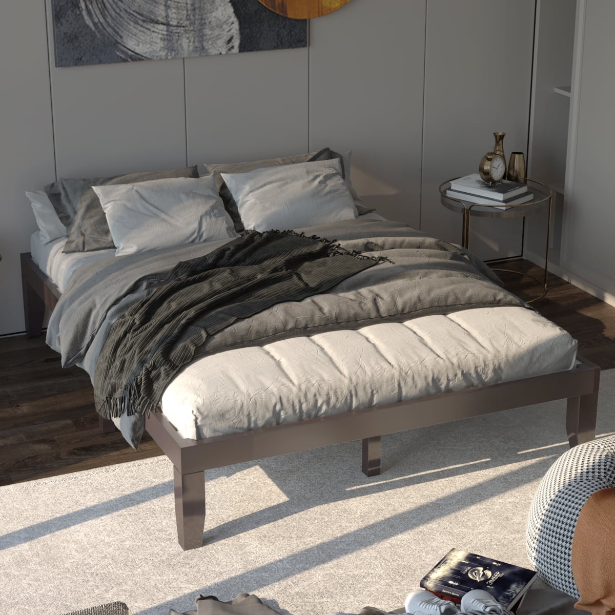 Costway Queen Size 14 in Wooden Bed Frame Mattress Platform Wood Slats Support  Espresso