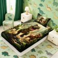 thumbnail image 2 of Manfei Wild T-Rex Dino Twin Fitted Sheet,Retro Jungle Animals Bedding,Green Brown,2 Pieces,1 Fitted Sheet and 1 Pillowcase, 2 of 6