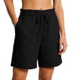 thumbnail image 2 of Nmnitkp Womens Shorts High Waisted Linen Blend Bermuda Shorts, Drawstring Paperbag Waist Casual Shorts with Pockets, Loose Fit for Summer & Daily Wear Black,3XL, 2 of 8
