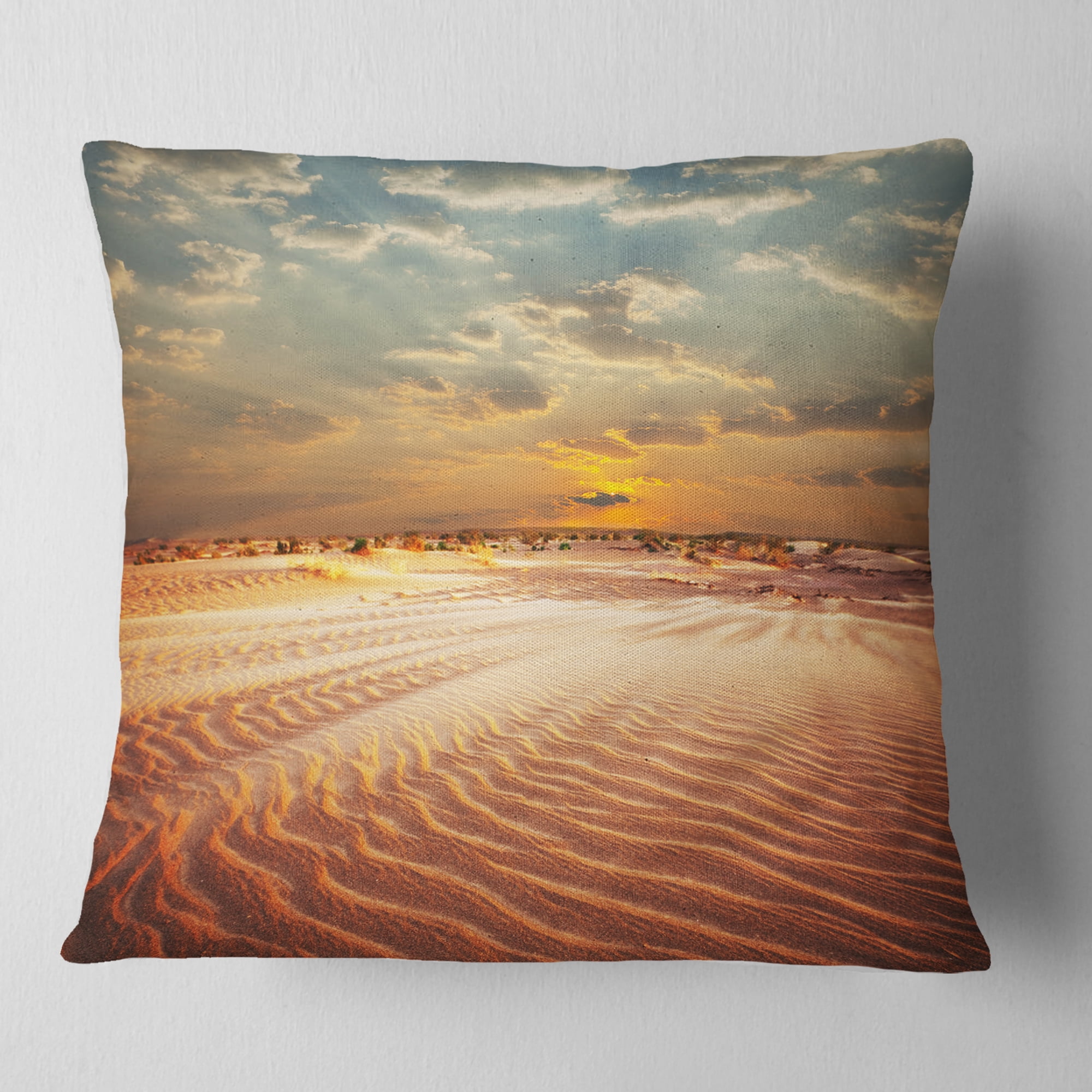 Designart Red Desert under Blue Cloudy Skies - Modern Landscape Printed Throw Pillow - 16x16