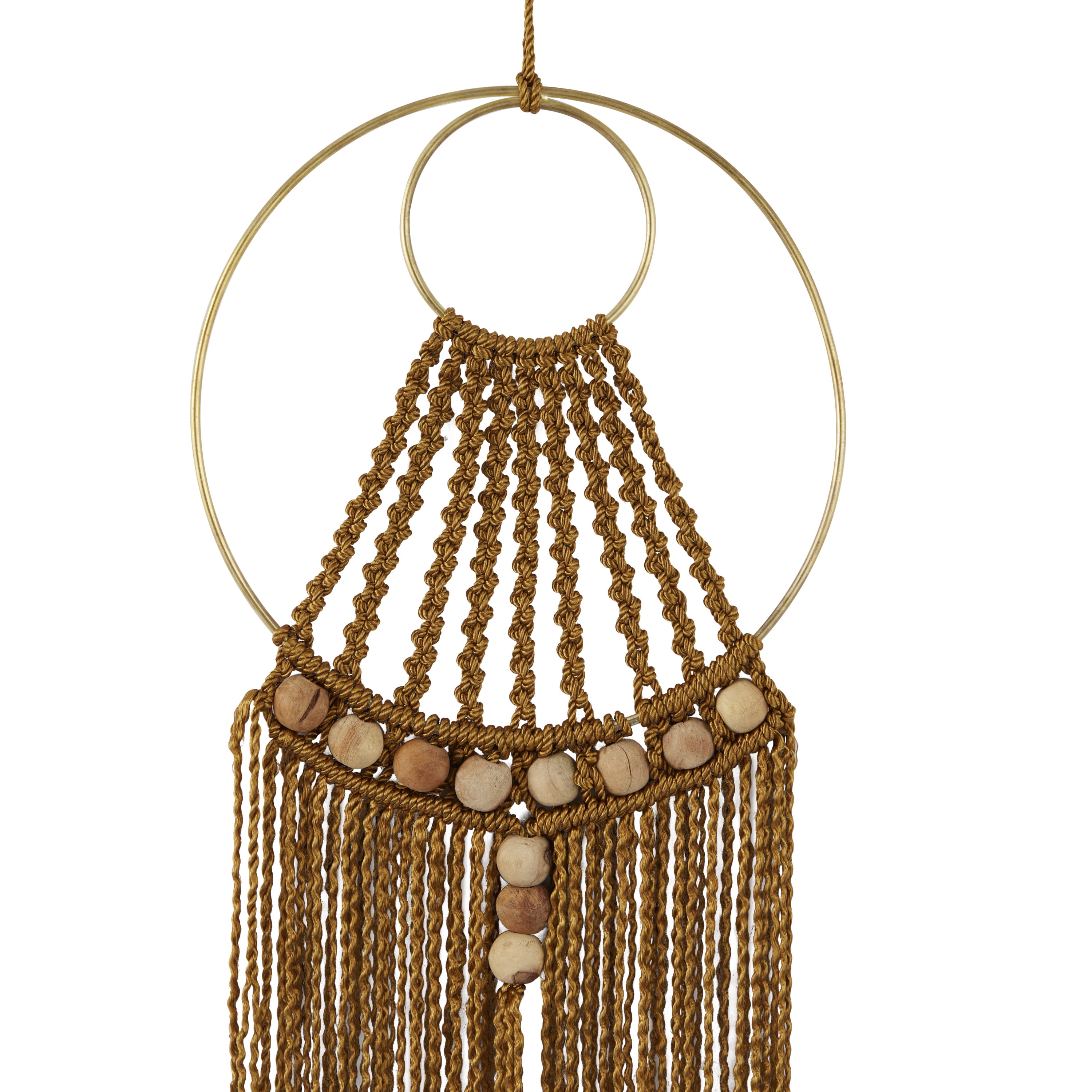 DecMode Brown Fabric Intricately Weaved Macrame Wall Decor with Beaded Fringe Tassels