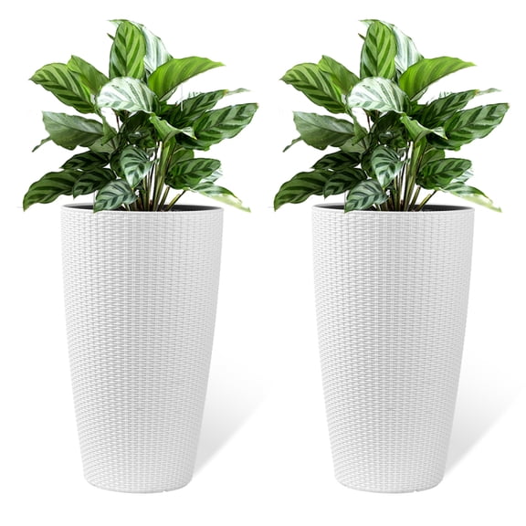 2 Pack Tall 21.7 in Planters for Outdoor Plants Modern Tall Square Planter Box Indoor Outdoor Porch Patio Flower Pot Modern Big Tapered Matte Tree Flower Pot for Garden(Black)
