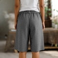 thumbnail image 6 of RYRJJ Womens Plaid Summer Bermuda Shorts Cotton Linen Shorts Knee Length Elastic Waist Beach Lounge Casual Long Short with Pockets(Black,S), 6 of 9