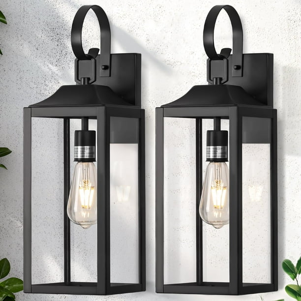 Lámpara de pared Yolsunes Outdoor Light Fixture, 19 pulgadas, color negro, paquete de 2