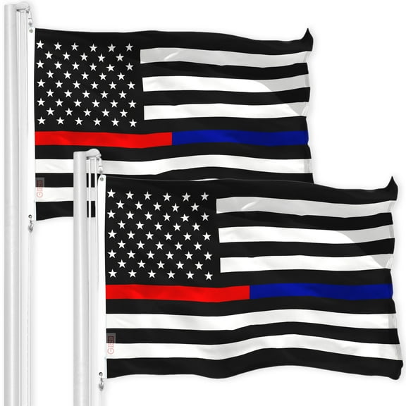 Thin Blue Line Thin Red Line Flag 3x5FT 2-Pack Printed 150D Polyester By G128