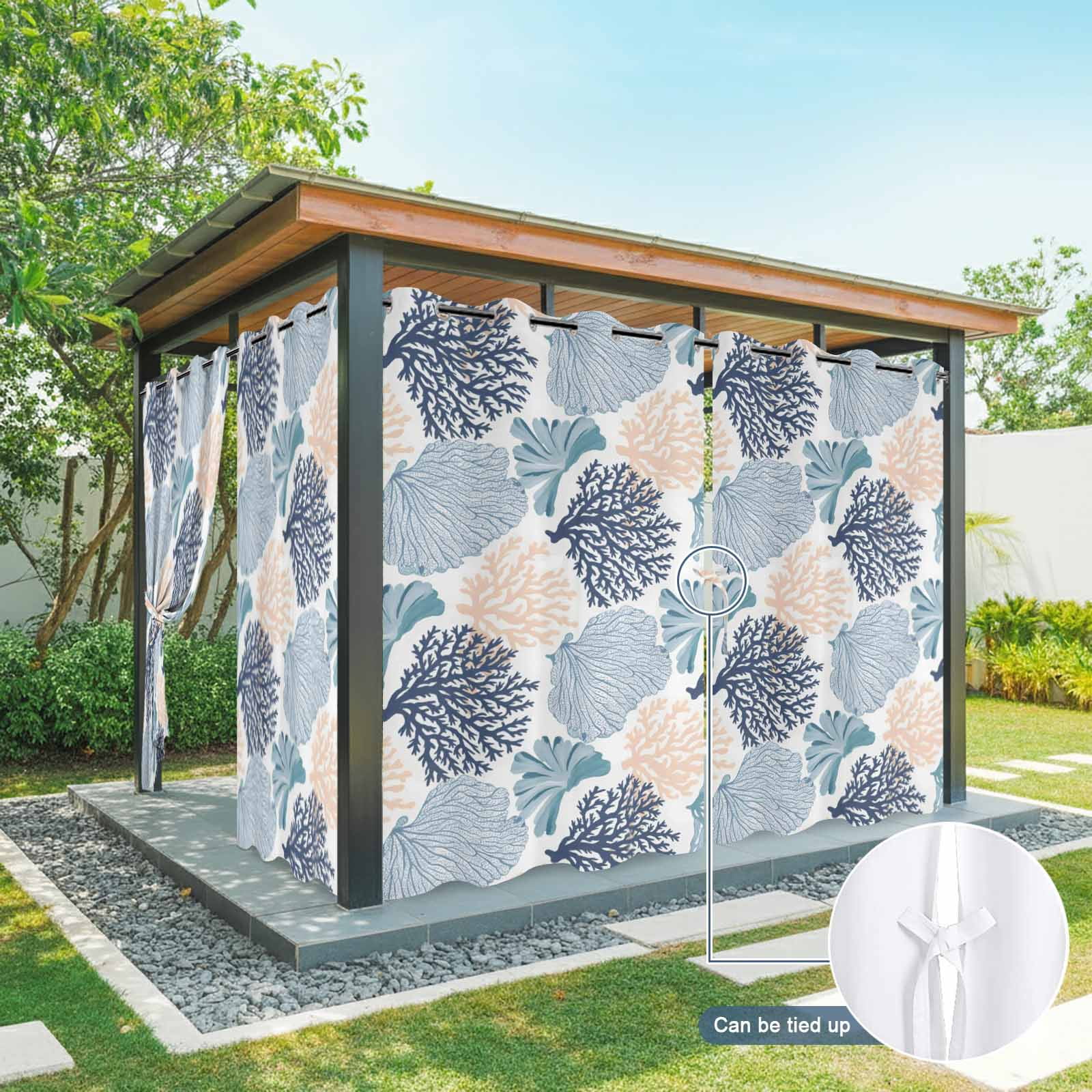 Ocean Coral Outdoor Curtains for Patio, Teal Beige Coral Reef Sea Fan Underwater Plants Sunshade Privacy Drapes Grommet Waterproof Outside Curtains for Porch/Cabana/Balcony 54"x 108", 1 Panel