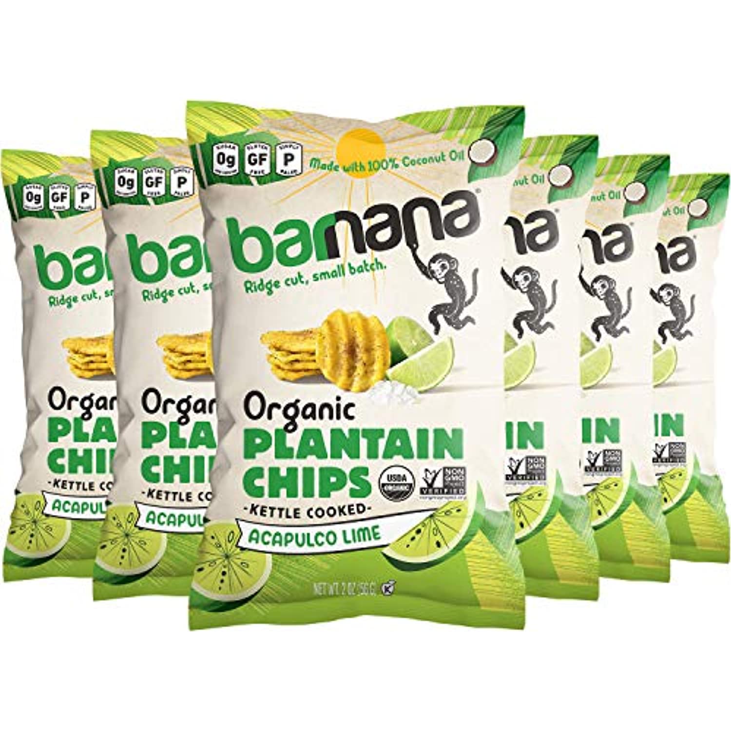 Barnana Organic Plantain Chips, Acapulco Lime, Healthy Snack Made With 100 Coconut Oil, Non