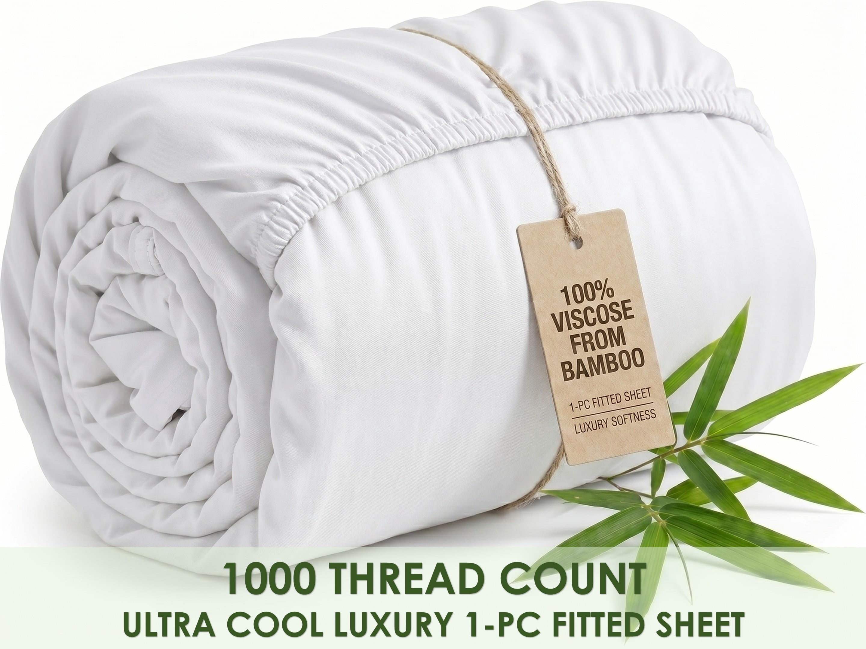 100% Viscose from Bamboo King Size Botton Fitted Sheets Only (1-Piece) 1000 Thread Count - Cooling Silky Soft - 16" Deep Pocket - White