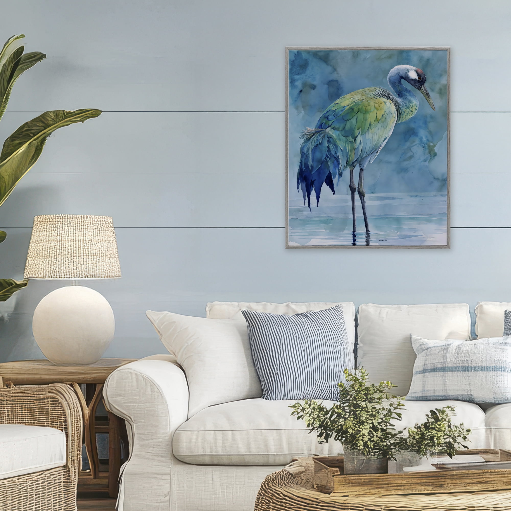 Stupell Industries Turquoise Feathered Coastal Bird Gray Framed Giclee Art, design by Franklyn Gregory