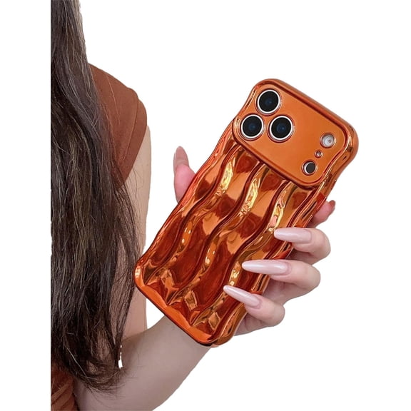 Plating Water Ripple Wavy Frame Phone Case for iPhone (iPhone 14 Pro Max,Orange)