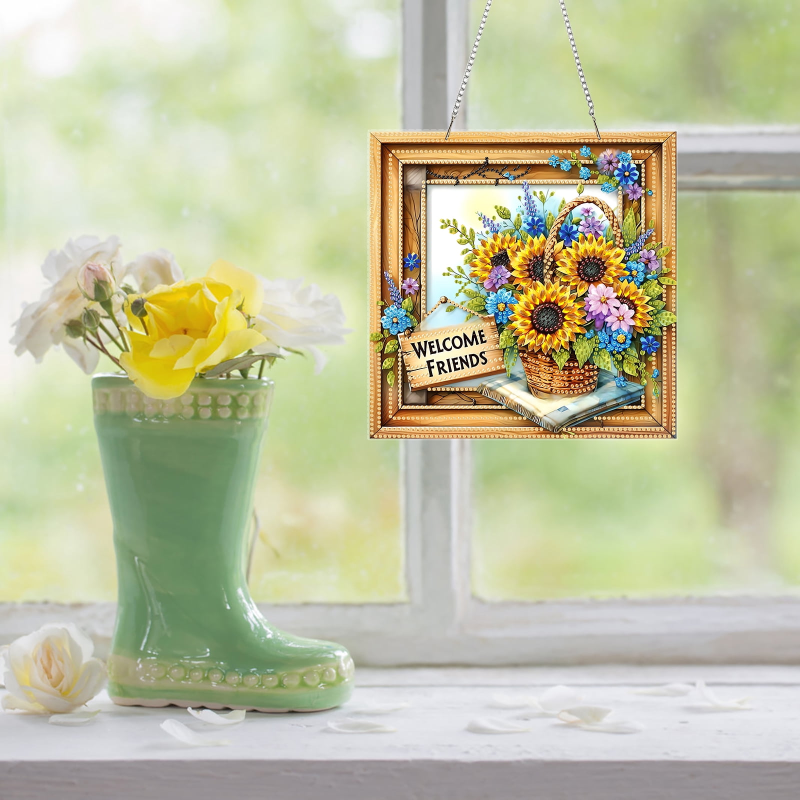 FLOPESN 2PCS  DIY Diamond Art Painting Creative,9.84*9.84in  Design, Acrylic Material Irregular Shape Home Decoration Pendant