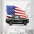 thumbnail image 1 of American Flag Design Tapestry, Nostalgic Car and Emblem of United States Weathered Paint Style Art, Fabric Wall Hanging Decor for Bedroom Living Room Dorm, 5 Sizes, Multicolor, by Ambesonne, 1 of 1