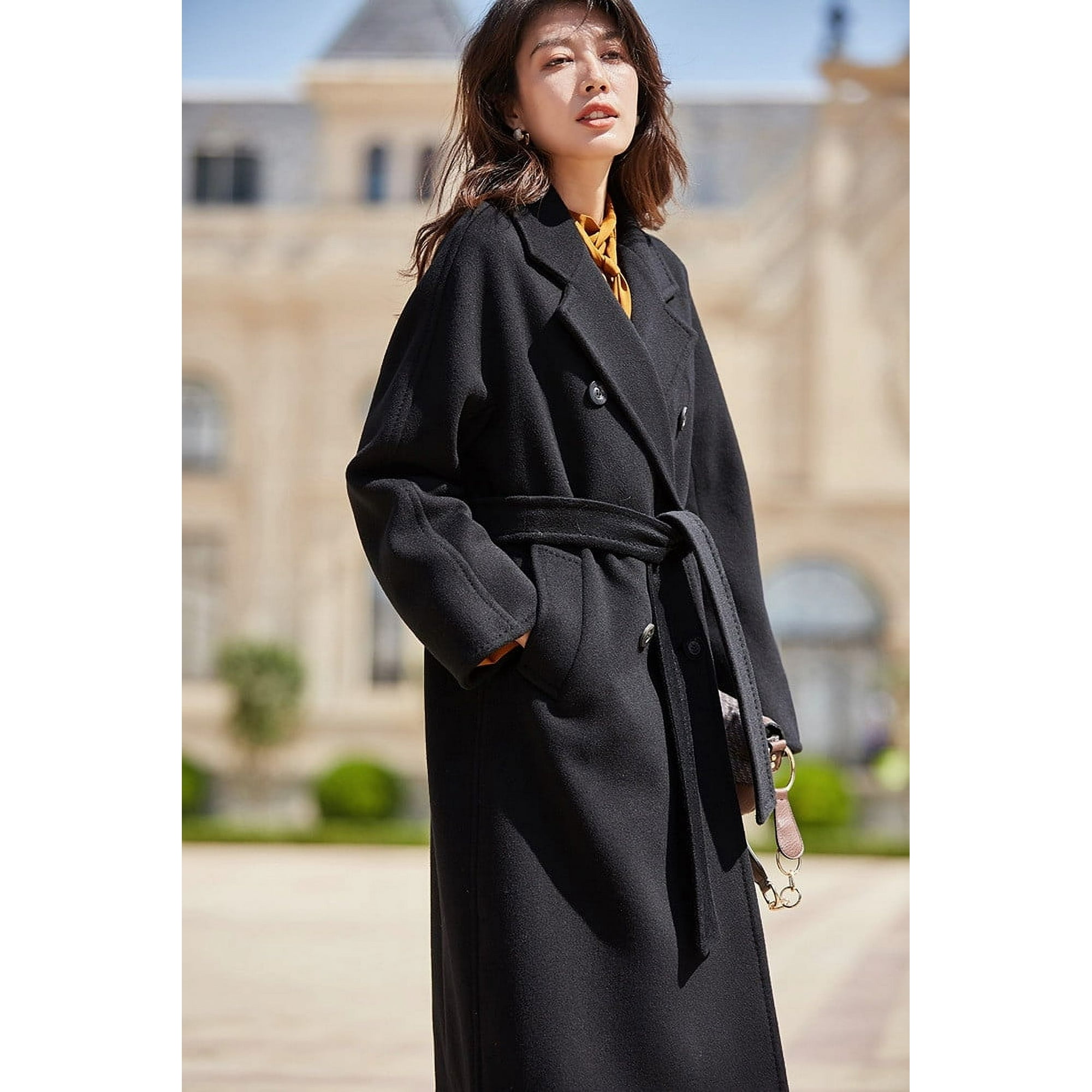 QueenLine Manteau Long en Cachemire de Laine Femme Pardessus Classique
