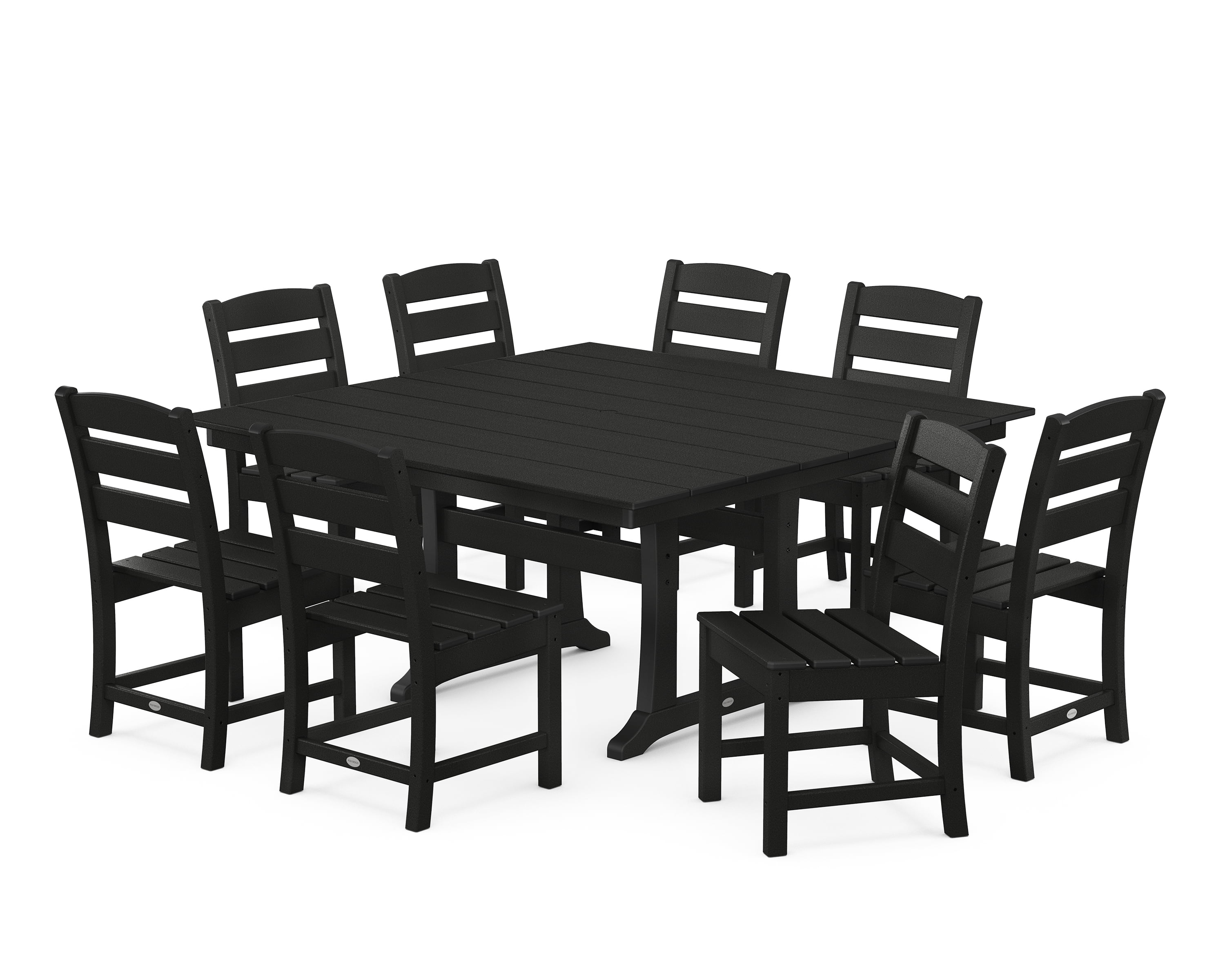 POLYWOOD Lakeside 9Piece Farmhouse Trestle Dining Set in Black