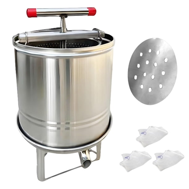 Extractor de miel portátil para hacer vino con bolsas de filtración, trituradora de base estable, prensa de vino de frutas para panal, aceite, orujo y 3 bolsas de filtración