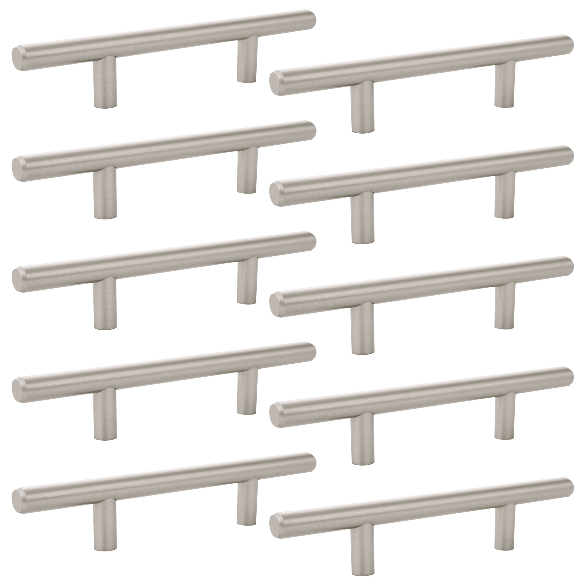 10 - Pack Euro Bar Pull Kitchen Cabinet Hardware 6' Handle (3' Hole Center), Stainless Steel Finish