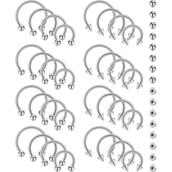 32 count 14G 16G 18G Surgical Steel Septum Nose Rings for Women Men Horseshoe Earrings Cartilage Helix Tragus Eyebrow Lip Daith Hoop Smily   7-14MM