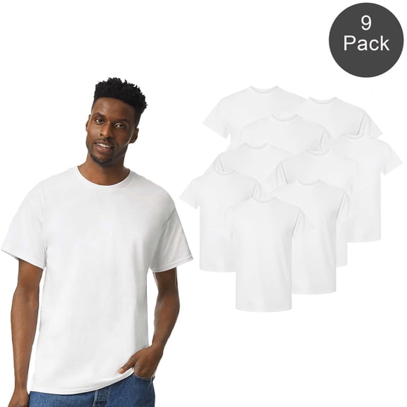 Gildan Ultra Cotton T-Shirt for Men, Comfortable Short Sleeve Crew Neck White Color Tee, S, 9 Pack