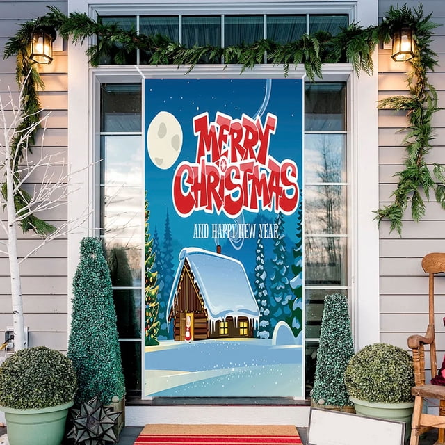 Cubierta de puerta navideña de 35 x 79 pulgadas - Diseño de Papá Noel - Decoración para puerta de Navidad - Decoración para festivales y fiestas