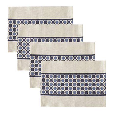 

Fennco Styles Geometric Tile Print Braided Table Cotton Placemats 14 W x 19 L Set of 4 - Navy Blue Table Mats for Home Dining Table Banquet Family Gathering and Special Occasion