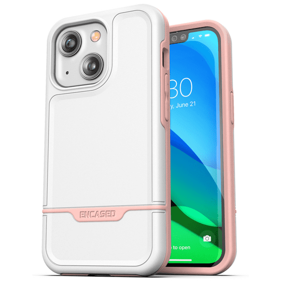 Encased Rebel Series Designed for iPhone 13 Case Protective Heavy Duty Phone Case (Pink/White)