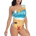 thumbnail image 3 of Sikiie Hello Summer1 Print Women One Piece Swimsuits Tummy Control One Shoulder Bathing Suits Ruffle Swimwear, From S to XXL-Medium, 3 of 6