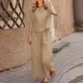 thumbnail image 2 of XFHLMJFF Two Pieces Pantsuit Set For Women Casual Flowy Comfy Linen Cotton Short Sleeve Shirt Wide Leg Tracksuit Stylish Trousers Outfits, 2 of 5