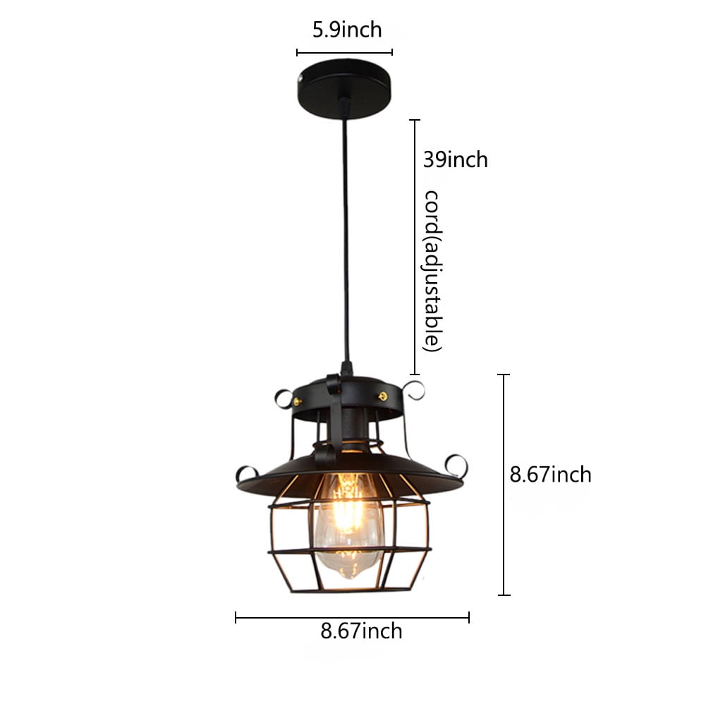 Industrial Pendant Light Matte Black Caged Light Fixture Kitchen Island Hanging Lamp Metal Chandelier