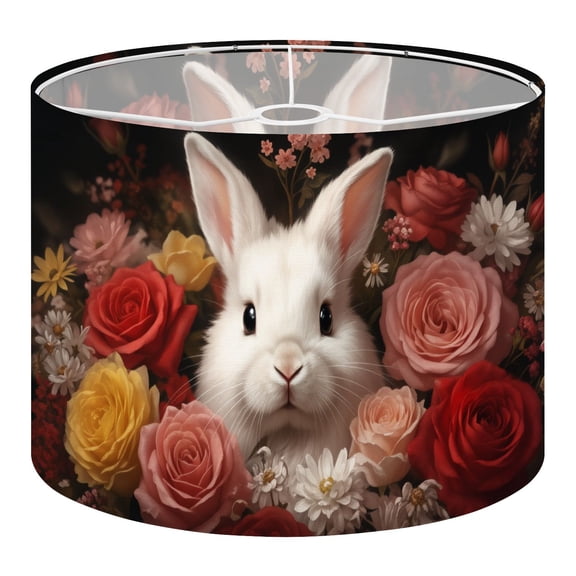 Linen Drum Lampshades Easter Adorable White Rabbit Surrounded Vibrant Roses 13"x13"x10" Light Shade for Table Lamps Floor Lamp Shades Lampshade Replacement Assembly Required