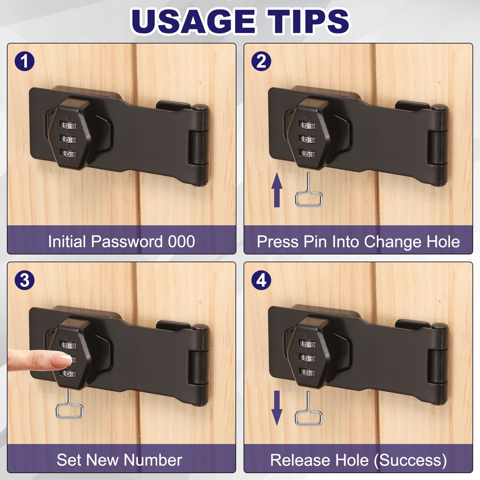 Uxcell 2 Pcs Keyless Cabinet Lock with Combination Code (4 Inch) - 3-Digit Password Hasp Latch Lock Mechanical Password Rotary Hasp, for Drawer Closet Cupboard Door, Black