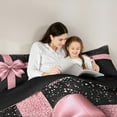thumbnail image 5 of Homewish Glitter Romantic Bowknot Queen Comforter Set, Black Pink Fashion Bedding Sets, Couple Valentine's Day Reversible Bedding Comforter Set, Luxury Bedroom Decor, 3 Pieces, 5 of 8