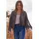 thumbnail image 5 of Abrigo PRETTYGARDEN para Mujer con Flecos, Imitación Ante, Corto, XXL, Gris Plateado, 5 of 9