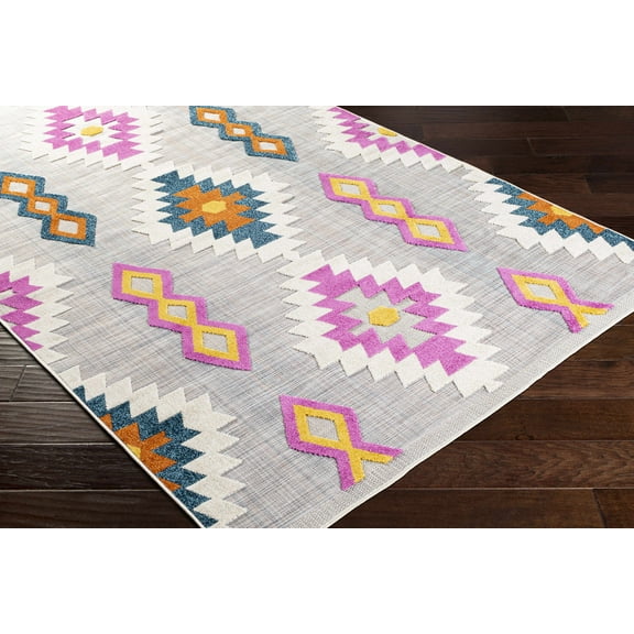 BoutiqueRugs Marchwiel Southwestern Area Rug - Outdoor Safe - Navy, Rust, Fuchsia - 5'3" x 7'