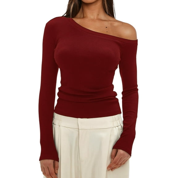 Endives Women's Long Sleeve T-shirt Off The Shoulder Skinny Out T Shirt Top Womens Long Sleeve Tops