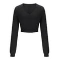 thumbnail image 5 of Felirenzacia Women's Fuzzy Plush Sweatshirt, Fluffy V Neck Long Sleeve Y2K Cropped Pullover Tops, Fall Winter Furry Slim Fit Shirt, S-XL, 5 of 7